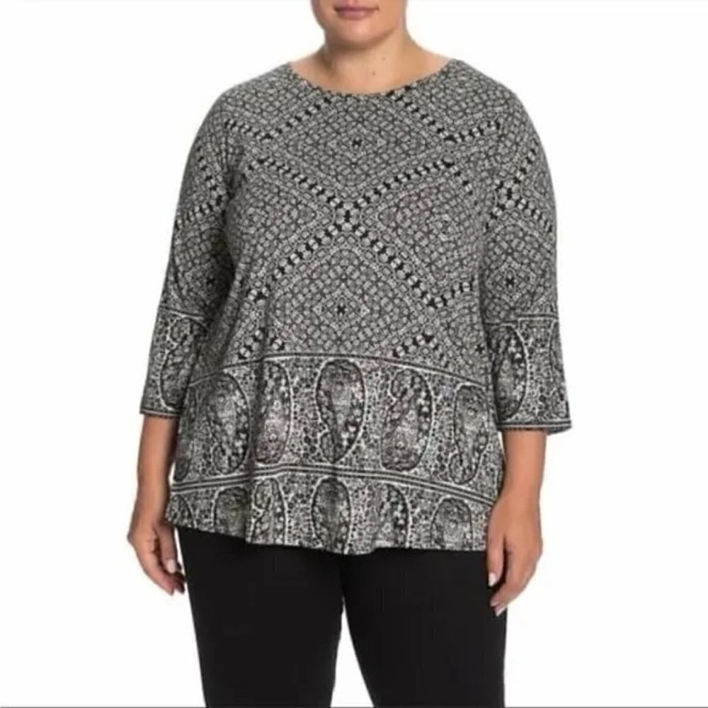 Lucky Brand white paisley border 3/4 sleeve blouse size 2X